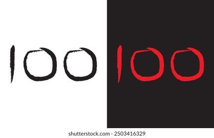 One hundred logo icon design, 100 points illustration, perfect exam score - Vector. brush strokes 100 logo.