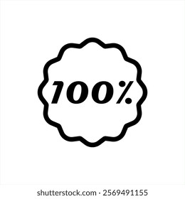 one hundred percent, 100% tag, badge, sticker, label vector icon in line style design for website or app. Vector illustration