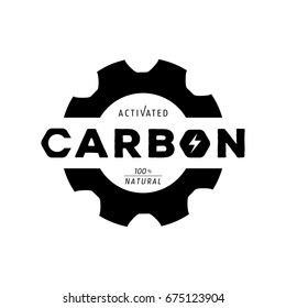 one hundred percent activated carbon logo with gear shape and form logo design