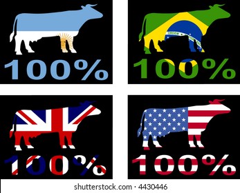 one hundred percent British American Brazilian Argentinian beef symbols