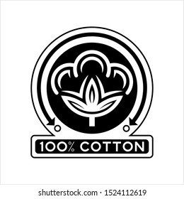 One Hundred Percent Cotton Icon, 100% Cotton Flower Icon, Cotton Ball, Cotton Fiber Vector Art Illustration