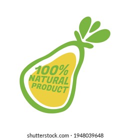 one hundred percent natural product tag pear fruit sign design vector illustration
