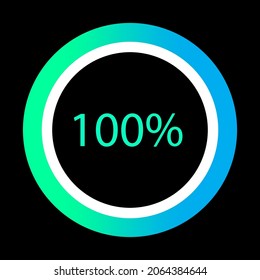 One hundred percent sign. Colored round frame. Black background. Business concept. Vector illustration. Stock image.