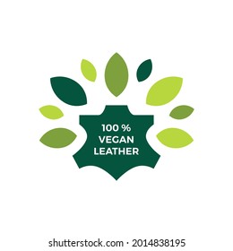 one hundred percent vegan leather leaf natural logo vector icon illustration