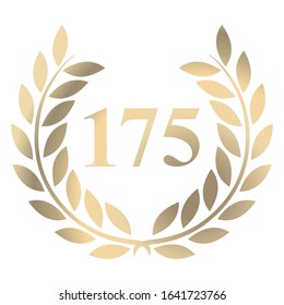 One hundred and seventy-fifth birthday gold laurel wreath vector isolated on a white background 