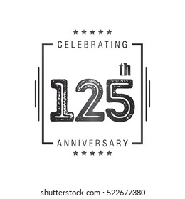 One Hundred and Twenty Five anniversary celebration logotype. 125th anniversary logo collection. Anniversary label. Anniversary logo template. Anniversary sign. Vector Illustration