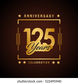 One Hundred and Twenty Five years anniversary celebration logotype. 125th year anniversary logo collection. Anniversary label. Anniversary logo template. Anniversary sign. Vector Illustration