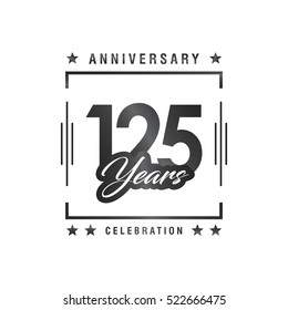 One Hundred and Twenty Five years anniversary celebration logotype. 125th year anniversary logo collection. Anniversary label. Anniversary logo template. Anniversary sign. Vector Illustration