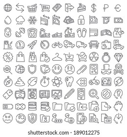 One hundred vector icons set for web design and user interface. Bundle #001