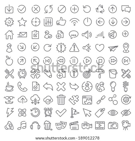 One hundred vector icons set for web design and user interface