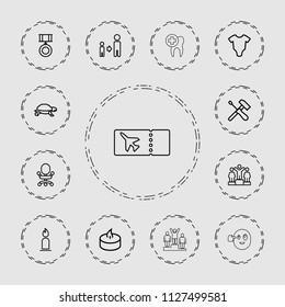 One icon. collection of 13 one outline icons such as turtle, baby onesie, candle, ranking, son and father, office chair, screwdriver. editable one icons for web and mobile.