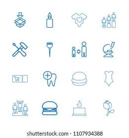 One icon. collection of 16 one outline icons such as barber brush, son and father, burger, box, microscope, dental care, screwdriver. editable one icons for web and mobile.