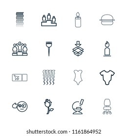 One icon. collection of 16 one outline icons such as baby onesie, barber brush, curly hair, candle, ranking, head bang emot, box, rose. editable one icons for web and mobile.