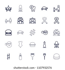 One icon. collection of 25 one outline icons such as turtle, barber brush, candle, ranking, son and father, burger, office chair. editable one icons for web and mobile.