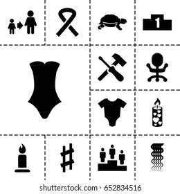 One icon. set of 13 filled oneicons such as turtle, baby onesie, curly hair, candle, swimsuit, son and father, musical sharp, ribbon, ranking, office chair