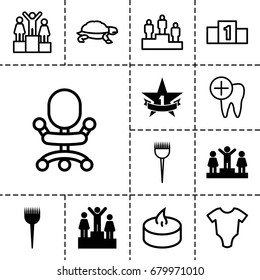 One icon. set of 13 filled and outline one icons such as barber brush, ranking, 1st place star, turtle, baby onesie, dental care, candle