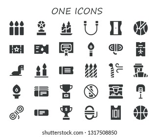 one icon set. 30 filled one icons.  Simple modern icons about  - Candles, Trophy, Candle, Rope, Sharpener, Basketball, Ticket, Merit, Torch, Sea lion, Croissant, Tickets, No alcohol