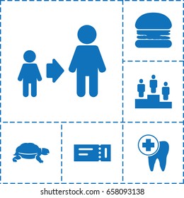 One icon. set of 6 one filled icons such as turtle, ticket, son and father, dental care, ranking