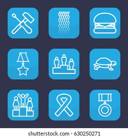 One icon. set of 9 outline one icons such as turtle, curly hair, ribbon, medal, ranking, burger