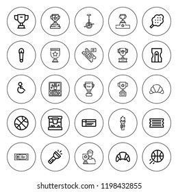 One icon set. collection of 25 outline one icons with basketball, champion, cotton candy, croissant, flashlight, handicap, sharpener, safety pin, trophy icons. editable icons.