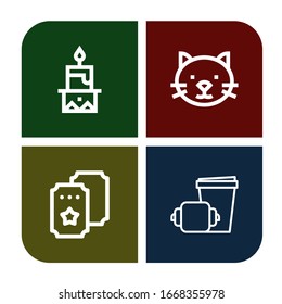 un conjunto de iconos. Colección de íconos de Vela, Gato, Billete, Croissant