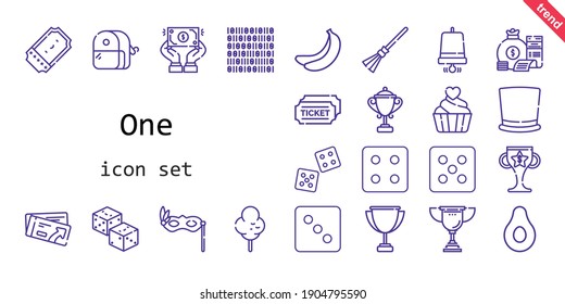 one icon set. line icon style. one related icons such as banana, cotton candy, eye mask, tickets, ticket, top hat, broom, dice, money bag, dollar, notification bell, sharpener, binary code, trophy