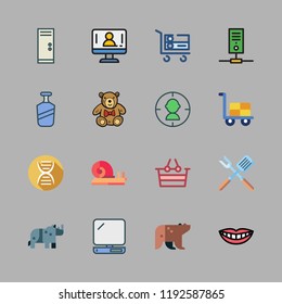 one icon set. vector set about teddy bear, snail, spatula and trolley icons set.
