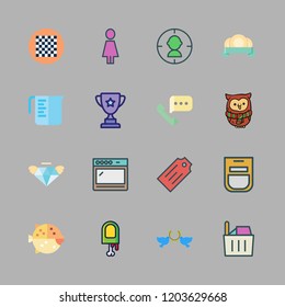 one icon set. vector set about tag, trophy, phone call and pigeons icons set.