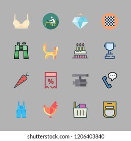 one icon set. vector set about fennec, binoculars, chess board and oven icons set.
