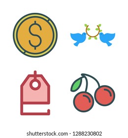 one icon set. vector set about pigeons, coin, price tag and cherry icons set.