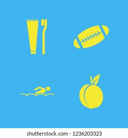 one icon. one vector icons set toothbrush toothpaste, swimming, rugby ball and peach