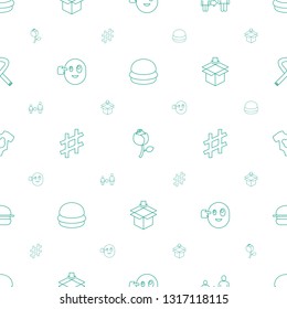 one icons pattern seamless white background. Included editable line burger, rose, son and father, head bang emot, musical sharp, box, baby onesie icons. one icons for web and mobile.