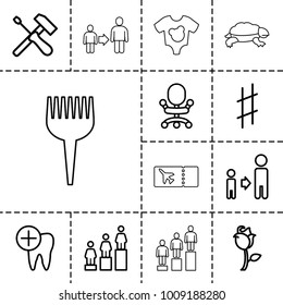 One icons. set of 13 editable outline one icons such as ranking, son and father, office chair, rose, dental care, musical sharp, screwdriver, ticket, turtle, baby onesie