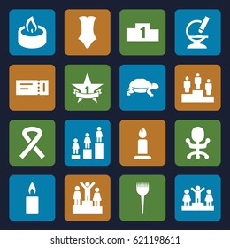 One icons set. set of 16 one filled icons such as turtle, ticket, barber brush, candle, swimsuit, ranking, microscope, ribbon, 1st place star