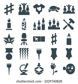 One icons. set of 25 editable filled one icons such as barber brush, candle, swimsuit, ranking, box, rose, microscope, musical sharp, screwdriver, 1st place star, medal