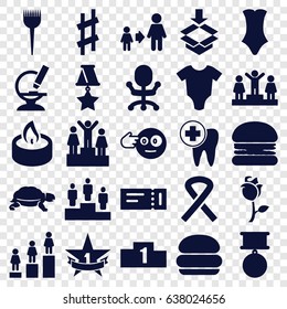 One icons set. set of 25 one filled icons such as turtle, ticket, baby onesie, barber brush, swimsuit, ranking, son and father, head bang emot, box, rose, microscope