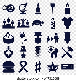 One icons set. set of 25 one filled icons such as turtle, ticket, baby onesie, barber brush, curly hair, candle, swimsuit, ranking, son and father, head bang emot, box, rose