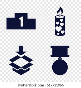 One icons set. set of 4 one filled icons such as box, candle, medal