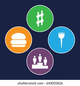 One icons set. set of 4 one filled icons such as barber brush, musical sharp, ranking