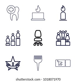 One icons. set of 9 editable outline one icons such as candle, ranking, 1st place star, ticket, barber brush, office chair