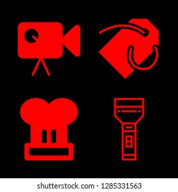 one icons set with flashlight, chef hat and video camera vector set