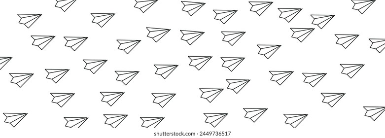  One image of a love sign in a continuous shape with flying paper airplanes. Thin contour and romantic symbols for greeting cards and web banners in simple linear style. vector eps10