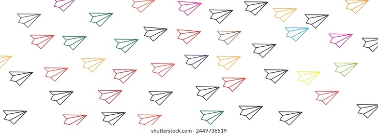  One image of a love sign in a continuous shape with flying paper airplanes. Thin contour and romantic symbols for greeting cards and web banners in simple linear style. vector eps10