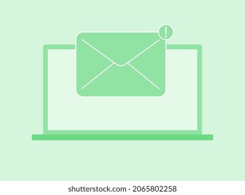 One incoming message on laptop, open message icon, notification. Vector.