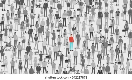 One individual standing out of the crowd, individuality, choice and free thought concept