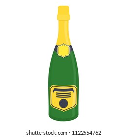 One isolated closed bottle of champagne on a white background. Flat vector cartoon illustration.