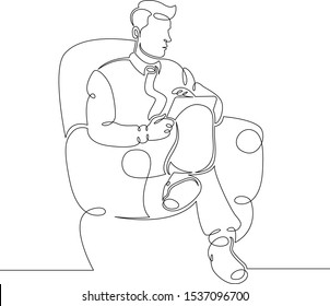 One isolated continuous single drawn art line portrait psychologist psychiatrist in a chair with a tablet on his knees, doctor's appointment. The concept of medecine and psychology