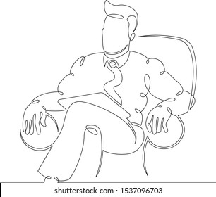 One isolated continuous single drawn art line portrait psychologist psychiatrist in a chair with a tablet on his knees, doctor's appointment. The concept of medecine and psychology