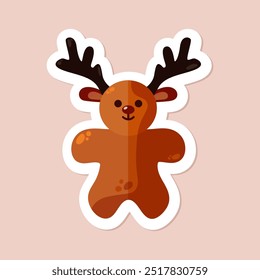 um cervo xmas de gengibre plano isolado no fundo bege. vetor de natal arte plana simples. ilustração com gingerbread xmas cervo para cartões, adesivos, cartazes, impressões. xmas deer decor elemento