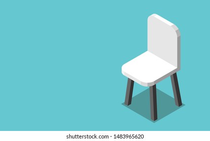 One  isometric modern white chair on turquoise blue background. Job, hiring, vacancy, employment and career concept. Flat design. EPS 8 vector illustration, no transparency, no gradients